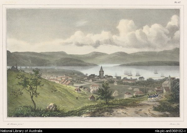 Hobart Town, taken from a ravine to the north, Van Diemen