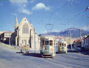 St John the Baptist Church with cart & trams